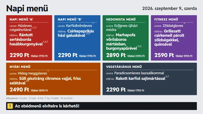 A kész napi menü a TV-n, Csempe designnal